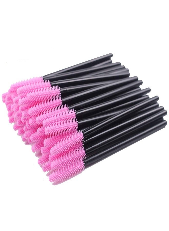 BIHRTC Pack of 100 One-Off Disposable Silicone Eyelash Mascara Brushes Wands Applicator Eyebrow Brush Makeup Tool Kit Set Deep pink - Image 1